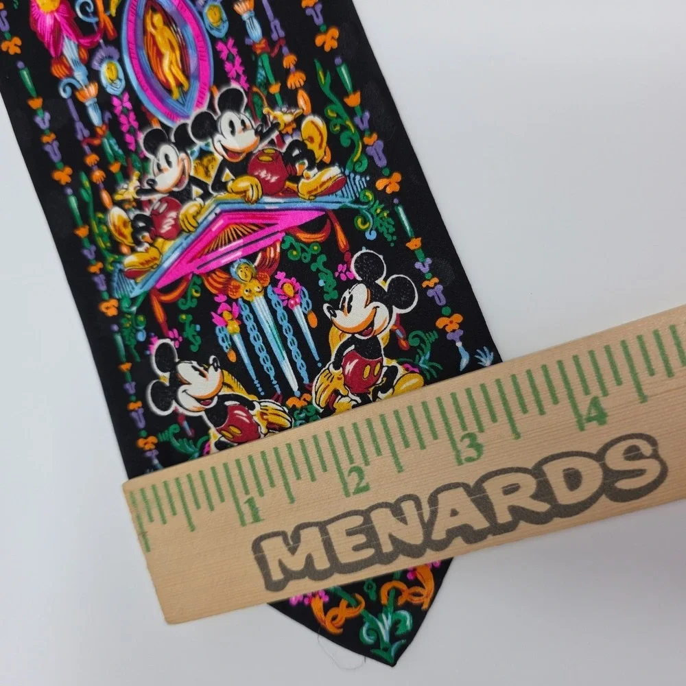 The Disney Store Tie Mens Black Silk Mickey Mouse Print Classic Handmade Vintage